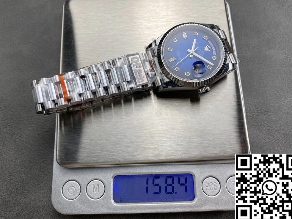 36mm Dial Day QF 128239-0023 Blue Rolex Factory Tungsten Date Steel v5 1019
